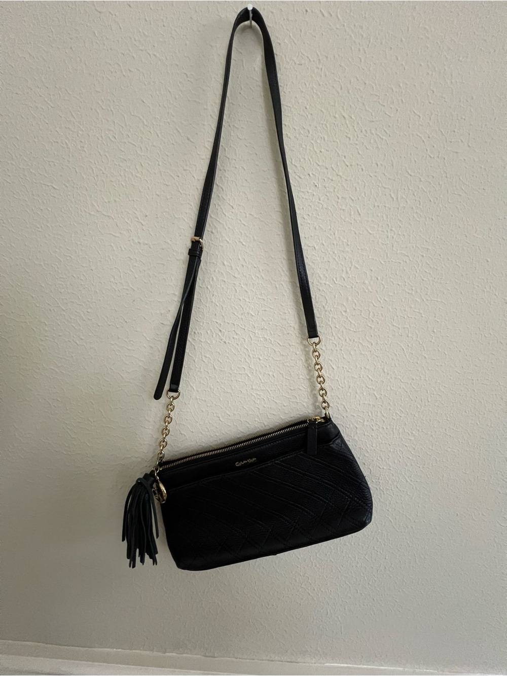 EUC Calvin Klein Black Quilted Crossbody Bag with Tassel